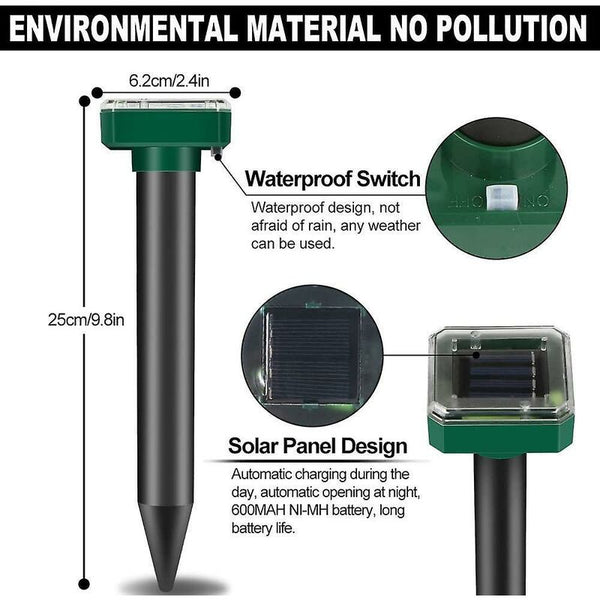 2 Pack Solar Rat Repellent Stakes Ultrasonic For Snakes Voles Other Animals Ultrasonic Pest Repellers