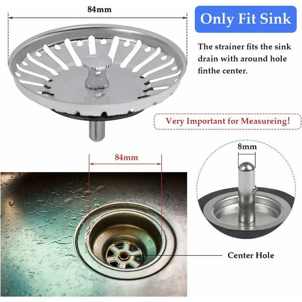 2 Pack Sink Strainer Plug 84Mm Drain Replacement Stainless Steel Filter Stopper For Kitchen Or Drain & Toilet Plungers