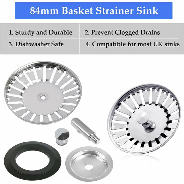 2 Pack Sink Strainer Plug 84Mm Drain Replacement Stainless Steel Filter Stopper For Kitchen Or Drain & Toilet Plungers