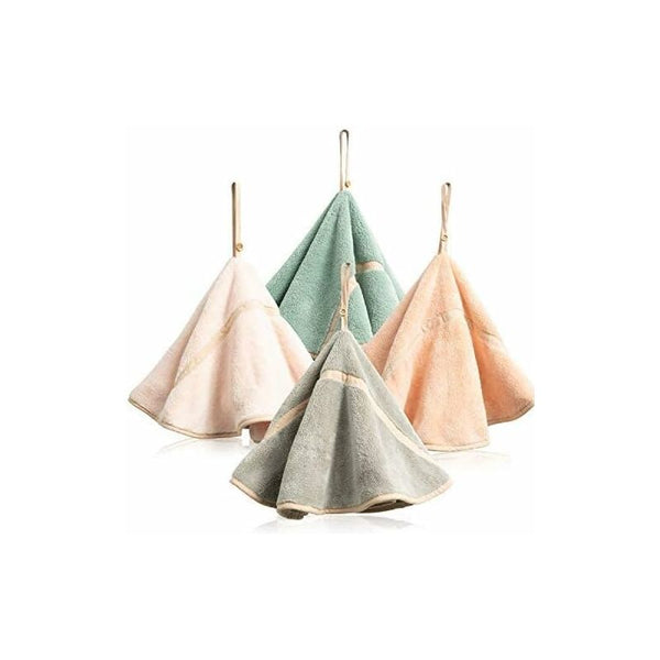 4 Pack Hanging Hand Towels With Loop Absorbent Coral Fleece Bathroom Soft Thick Dishcloth Round Towels & Washcloths