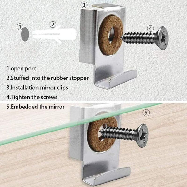Wall Mount Mirror Bracket Holders Adjustable Clip Clamp Mirrors