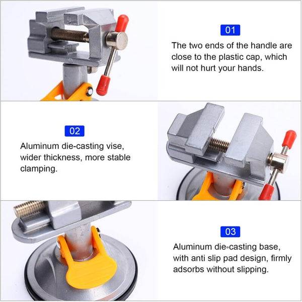 2 Pcs Bench Vise Small Swivel Mini 360A Rotation With Suction Cup 30Mm Table Clamp For Hobby Jewelry Clamps & Vices