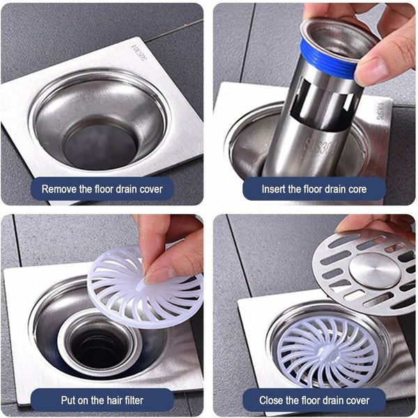 Shower Drain Anti Odor Stopper 304 Stainless Steel Grate Double Sealed Hair Filter Drain Grates