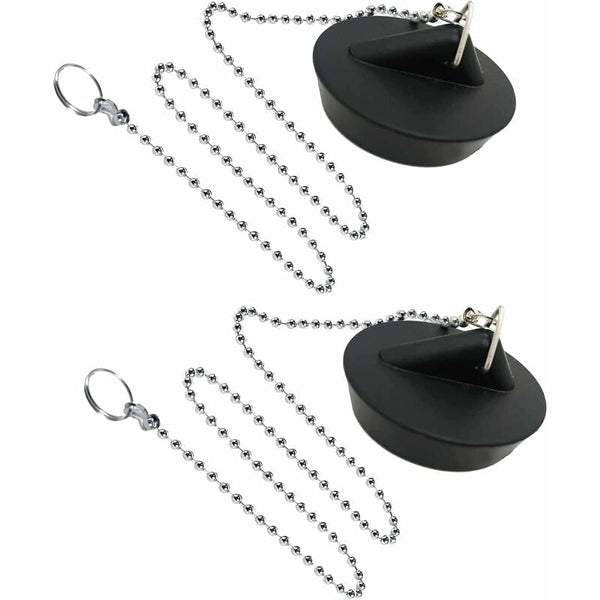 2 Pieces Rubber Sink Plug With Ball Chain Stopper Universal Stainless Steel Hook For Kitchen Or Drain Stoppers & Strainers
