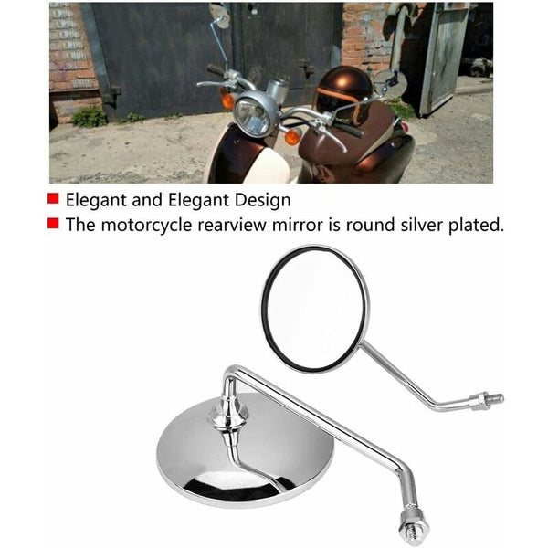 Rearview Mirror 1 Pair 10Mm Round Chrome Silver Motorcycle Left And Right Side Mirrors