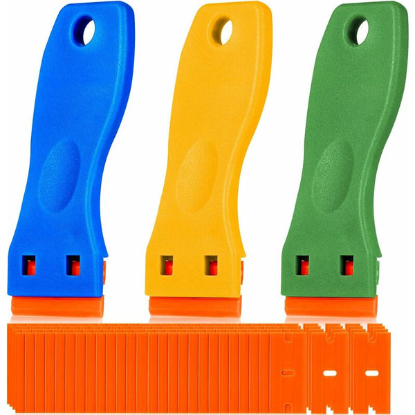 3 Pieces Plastic Scraper With 50 Blades Scrapers Ceramic Hob Glass Plate For Removing Glue Ice Scrapers & Snow Brushes