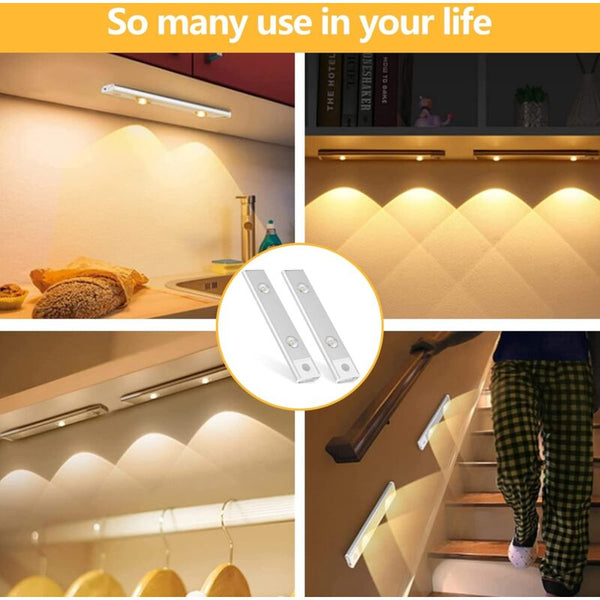2 Pcs Wireless Led Closet Lights Dimmable Under Cabinet Motion Sensor 3 Lighting Modes For Night Lights