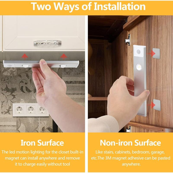 2 Pcs Wireless Led Closet Lights Dimmable Under Cabinet Motion Sensor 3 Lighting Modes For Night Lights