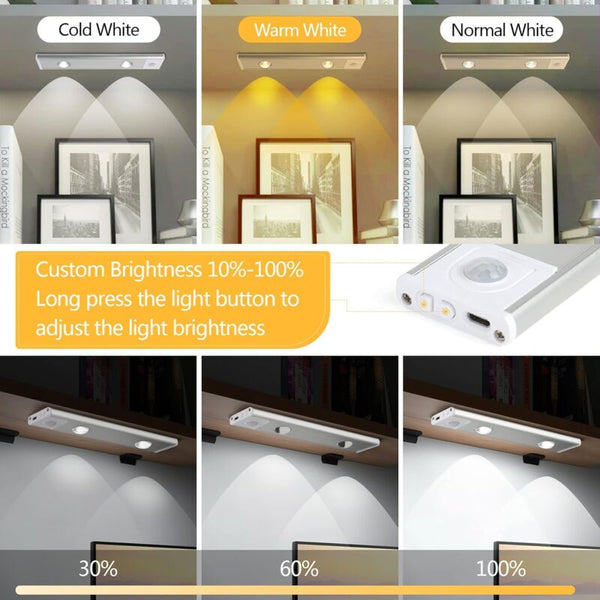 2 Pcs Wireless Led Closet Lights Dimmable Under Cabinet Motion Sensor 3 Lighting Modes For Night Lights
