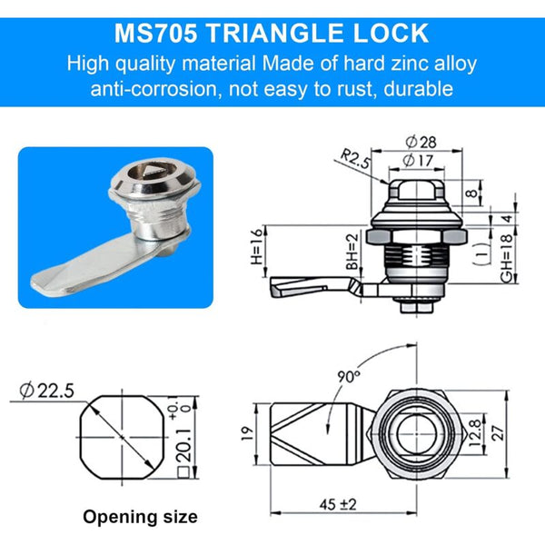 2 Sets Mailbox Lock 20Mm Furniture Socket With Triangle Key Locker Security Zinc Alloy Furniture Parts