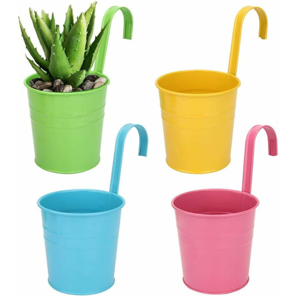 Metal Hanging Flower Pot Outdoor With Drainage Hole Perfect For Garden Balcony Fence Patio Decoration 4 Baskets Pots Window Boxes