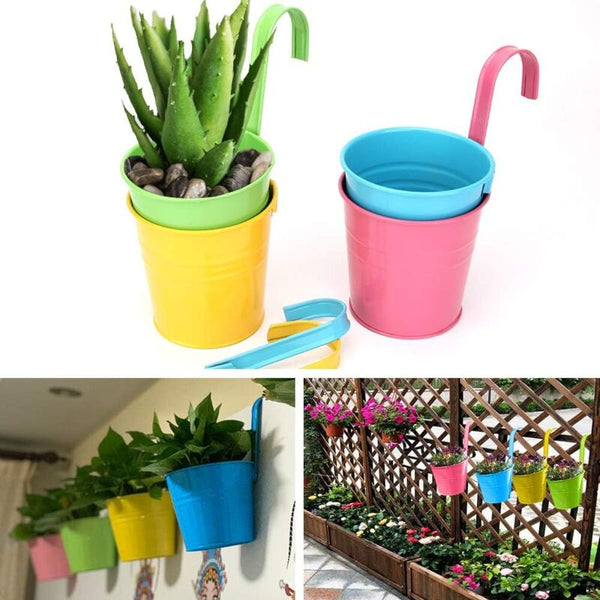 Metal Hanging Flower Pot Outdoor With Drainage Hole Perfect For Garden Balcony Fence Patio Decoration 4 Baskets Pots Window Boxes
