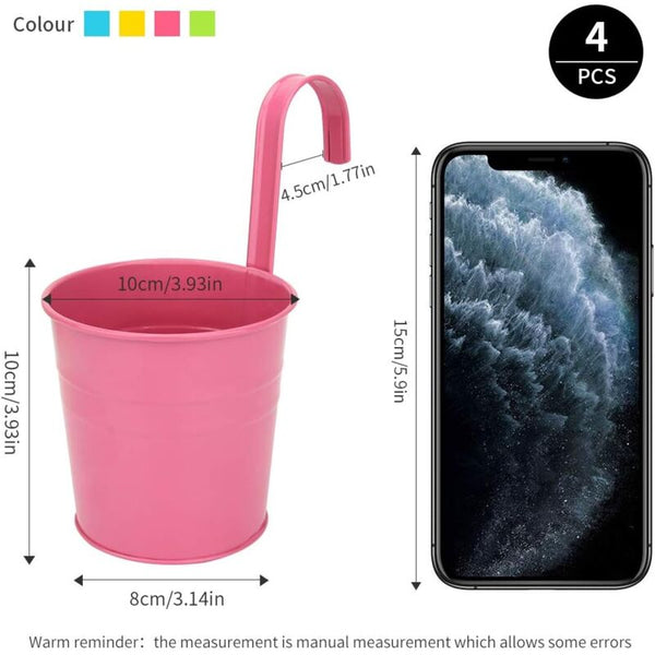Metal Hanging Flower Pot Outdoor With Drainage Hole Perfect For Garden Balcony Fence Patio Decoration 4 Baskets Pots Window Boxes