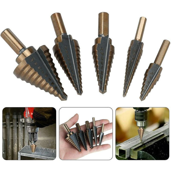 5 Pcs Metal Step Drill Bit 35Mm Hss Titanium Conical Triangle Cutter For Steel Wood Brass Aluminum Pvc Power Drill Bits