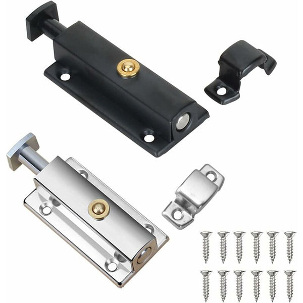 2 Pcs Interior Door Lock Bathroom With Spring Knob Silver Black Automatic 4 Inch/100Mm For Door Locks & Lock Mechanisms