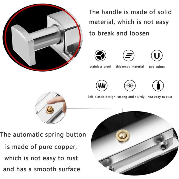 2 Pcs Interior Door Lock Bathroom With Spring Knob Silver Black Automatic 4 Inch/100Mm For Door Locks & Lock Mechanisms