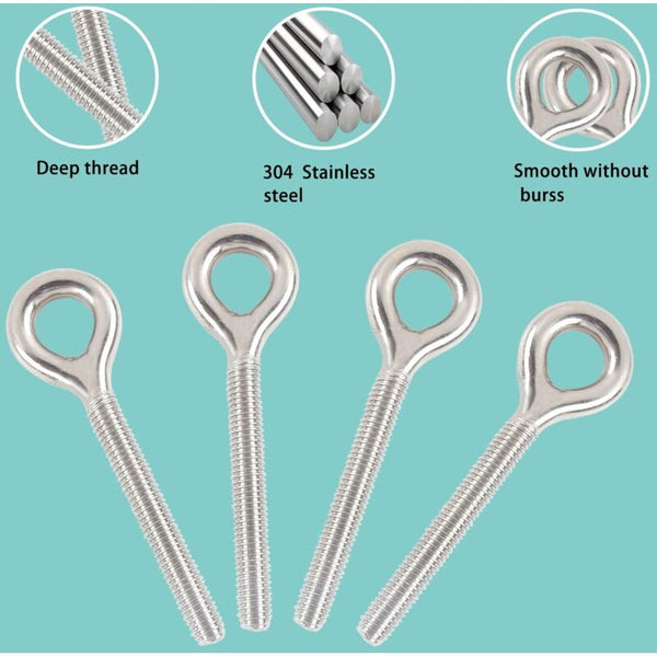 M6 304 Stainless Steel Ring Long Screw Threaded Rod Bolt 10 Pcs Screws & Bolts