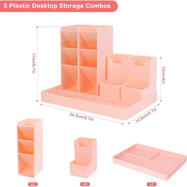 Desk Organizer 5 Pieces Multifunctional Pen Holder Plastic Storage For Kids Stationery Pen Holders