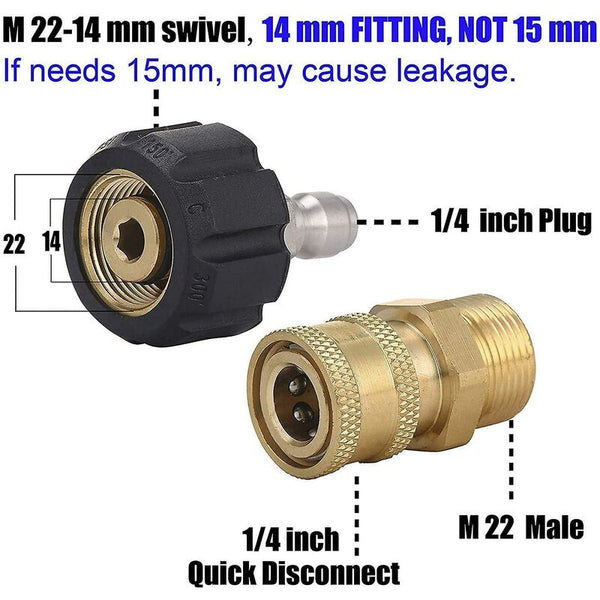 Pressure Washer Adapter Set M22 To 1/4 Inch Quick Connect Kit 14Mm Pressure Washer Parts