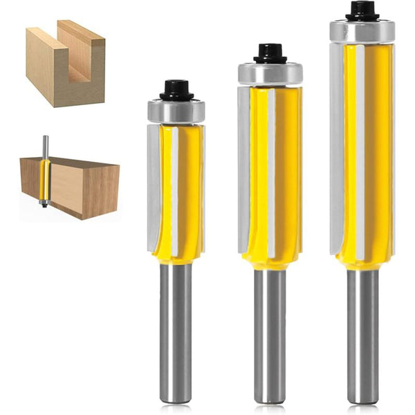 3 Pcs Router Bit 4 Flute Shank Copy Cutter With Top Bearing Straight Flush Trim Carbide Woodworking Milling Milling Cutters