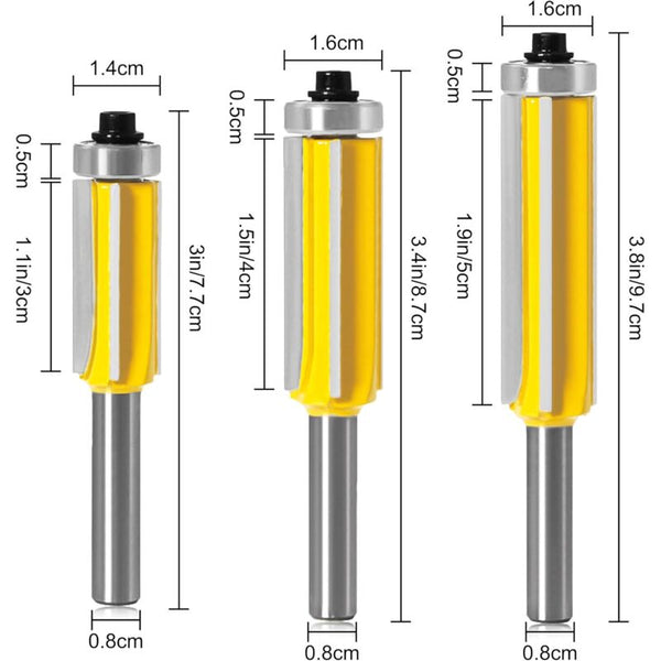 3 Pcs Router Bit 4 Flute Shank Copy Cutter With Top Bearing Straight Flush Trim Carbide Woodworking Milling Milling Cutters