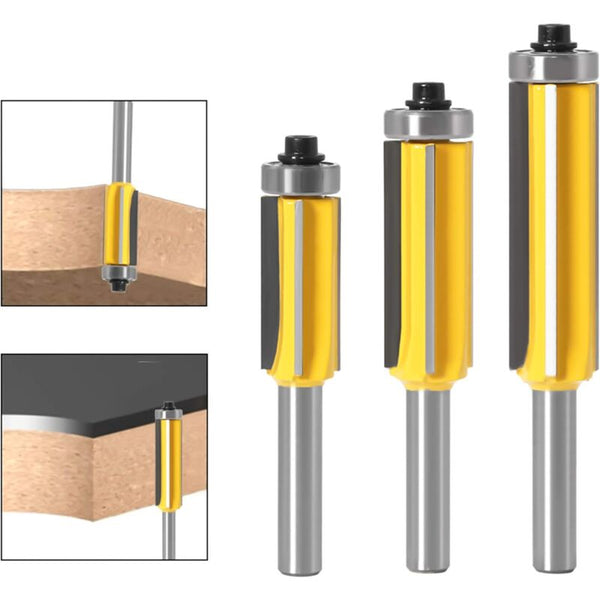 3 Pcs Router Bit 4 Flute Shank Copy Cutter With Top Bearing Straight Flush Trim Carbide Woodworking Milling Milling Cutters