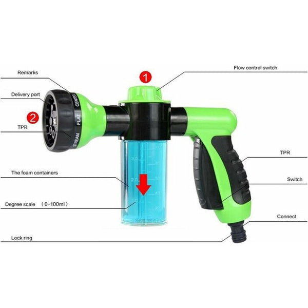 Garden Hose Nozzle With Tank For Soap Or Fertilizer Jet Wash Watering Accessory 8 Modes Hoses