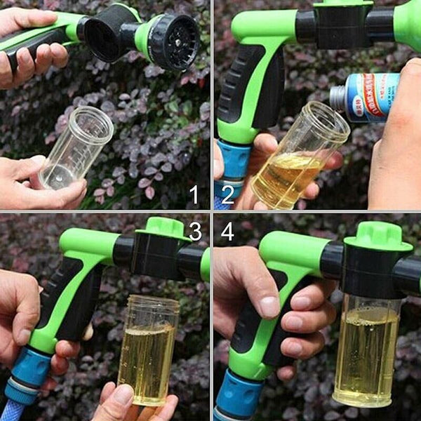 Garden Hose Nozzle With Tank For Soap Or Fertilizer Jet Wash Watering Accessory 8 Modes Hoses