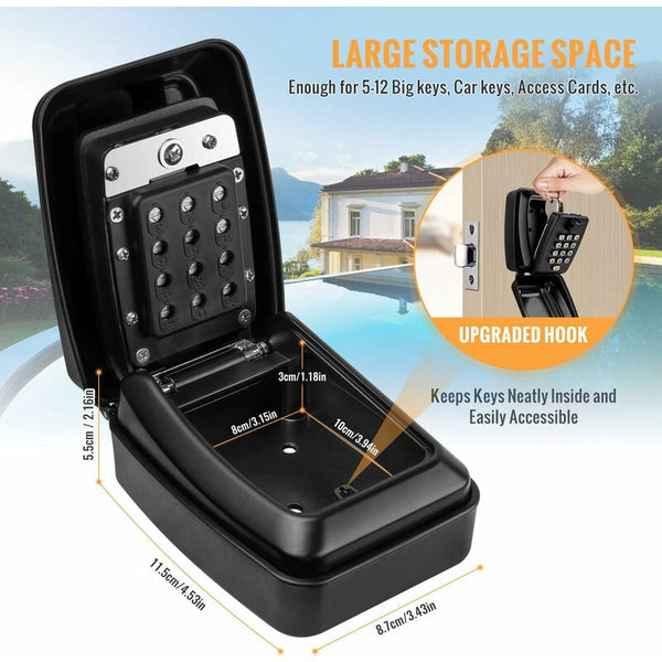 Outdoor Security Key Box Large Wall Mounted With 12 Digit Code Waterproof And Rustproof For Key Safes Boxes & Hideaways