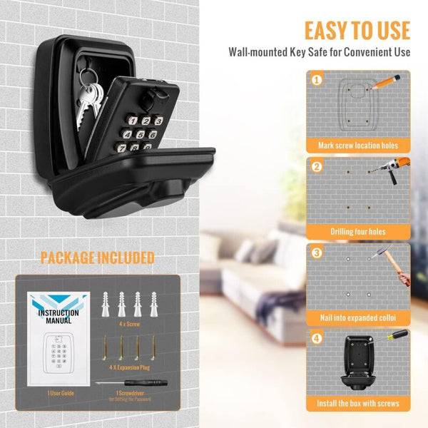 Outdoor Security Key Box Large Wall Mounted With 12 Digit Code Waterproof And Rustproof For Key Safes Boxes & Hideaways