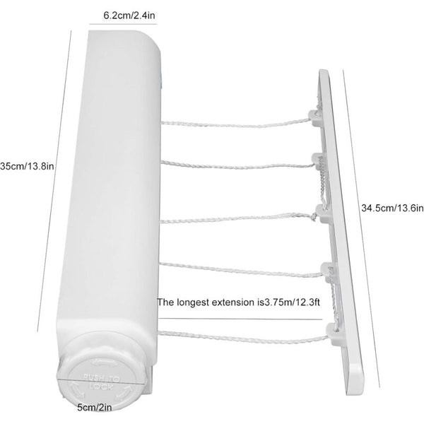 Retractable Clothesline Portable Home Indoor Outdoor Plastic Drying Rope Wall Mount Compact Line Washing Lines