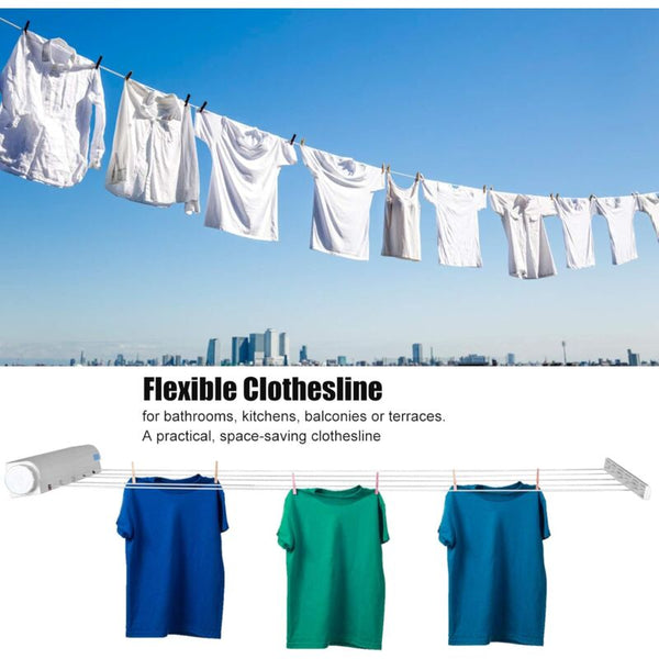 Retractable Clothesline Portable Home Indoor Outdoor Plastic Drying Rope Wall Mount Compact Line Washing Lines