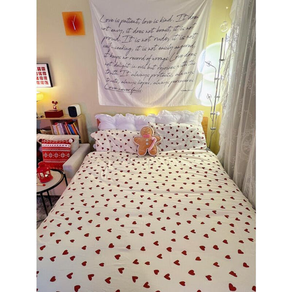 Heart Duvet Cover 200X230 Red With Pillowcases 48X73 Cm And White Microfiber Bedding Set Adult Double Quilt Covers