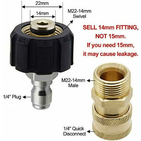 M22 14 Pressure Washer Adapter Set 3/8 Quick Connect Swivel Adapters Male High Water Gun Garden Hose Pressure Washer Accessories