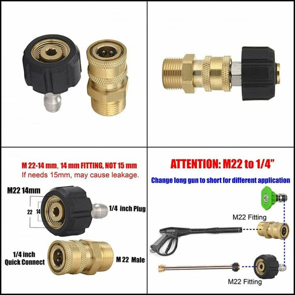 M22 14 Pressure Washer Adapter Set 3/8 Quick Connect Swivel Adapters Male High Water Gun Garden Hose Pressure Washer Accessories