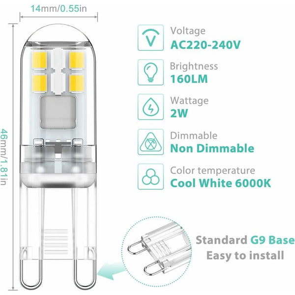 G9 Led Bulbs 1.5W Equivalent To 20W Halogen Light Cool White 6000K Ac 220 240V Non Dimmable Mini Incandescent Light Bulbs