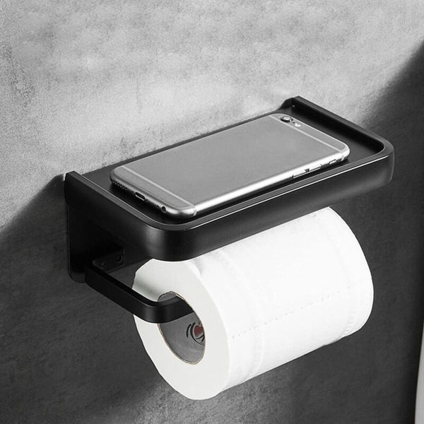 Wall Mounted Toilet Paper Holder Aluminum Roll With Storage Shelf Black Toilet Paper Holders & Storage