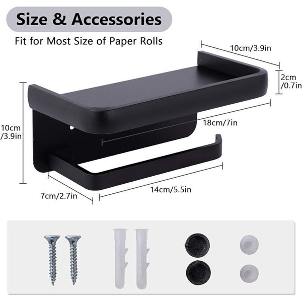 Wall Mounted Toilet Paper Holder Aluminum Roll With Storage Shelf Black Toilet Paper Holders & Storage