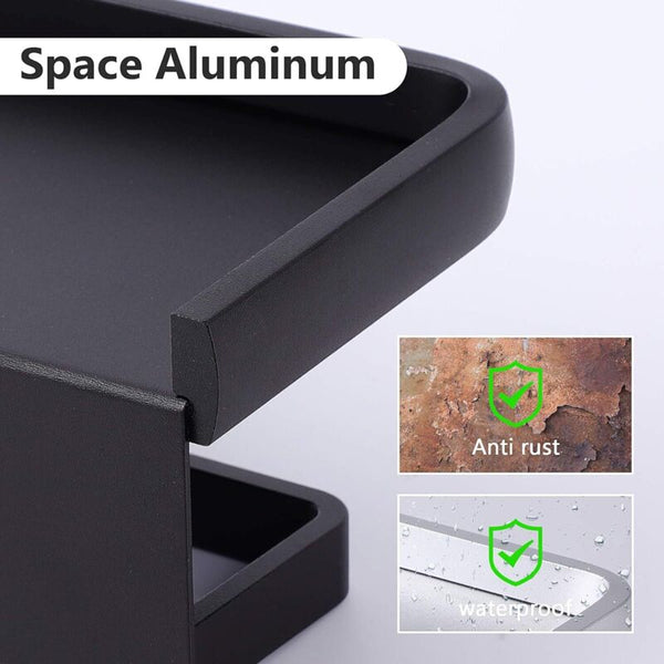 Wall Mounted Toilet Paper Holder Aluminum Roll With Storage Shelf Black Toilet Paper Holders & Storage