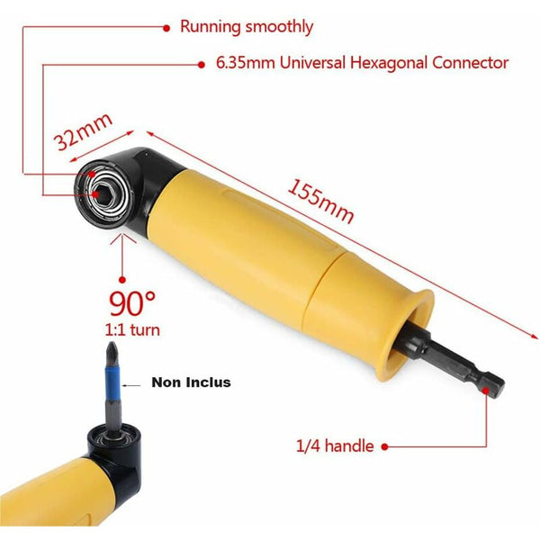 90 Degree Right Angle Drill Adapter Yellow Driver 6.35Mm Hex Shank And Screwdriver Attachment With Screwdrivers & Nutdrivers