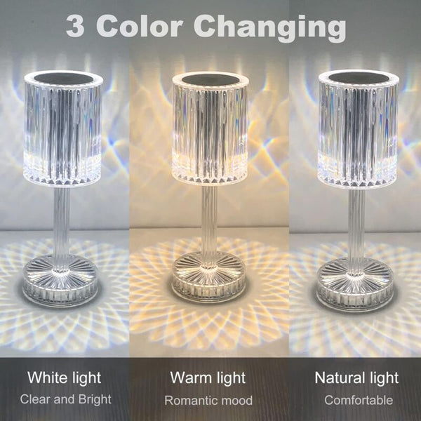 Crystal Led Table Lamp Rechargeable Cordless Touch Dimming Bedside For Living Room Hotel Bedroom Lamps