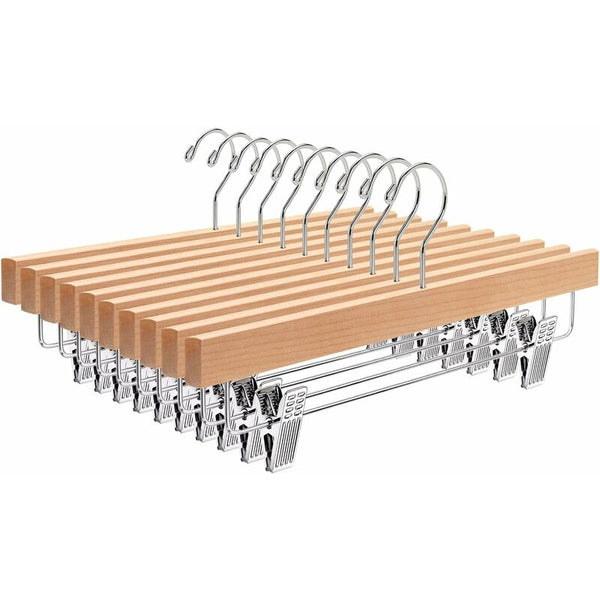 Home 10 Pack 32Cm Natural Wooden Hangers For Pants Skirts Socks Underwear Non Slip With Clips Clothes Hangers