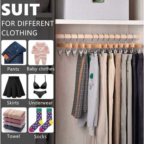 Home 10 Pack 32Cm Natural Wooden Hangers For Pants Skirts Socks Underwear Non Slip With Clips Clothes Hangers