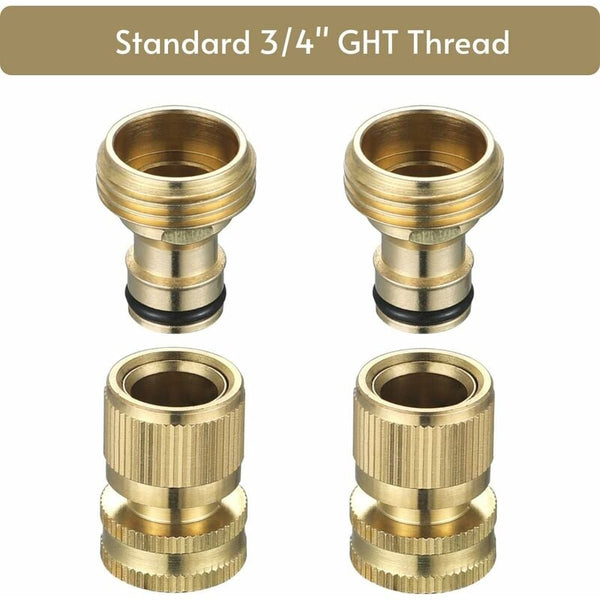 Garden Hose Quick Connect Connectors Solid Brass Water 3/4" Ght 2 Sets Connectors Valves & Accessories