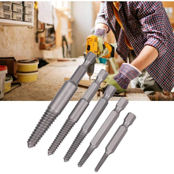 5Pc Broken Screw Extractor Set Hex Shank Damaged Bolt Removal Tool Drill Bits