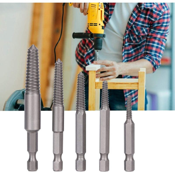5Pc Broken Screw Extractor Set Hex Shank Damaged Bolt Removal Tool Drill Bits