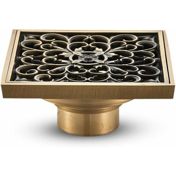 Brass Bathroom Floor Drain Antique Unique Square Shower Flower Carved For Toilet Garden 10Cm Drain Stoppers & Strainers