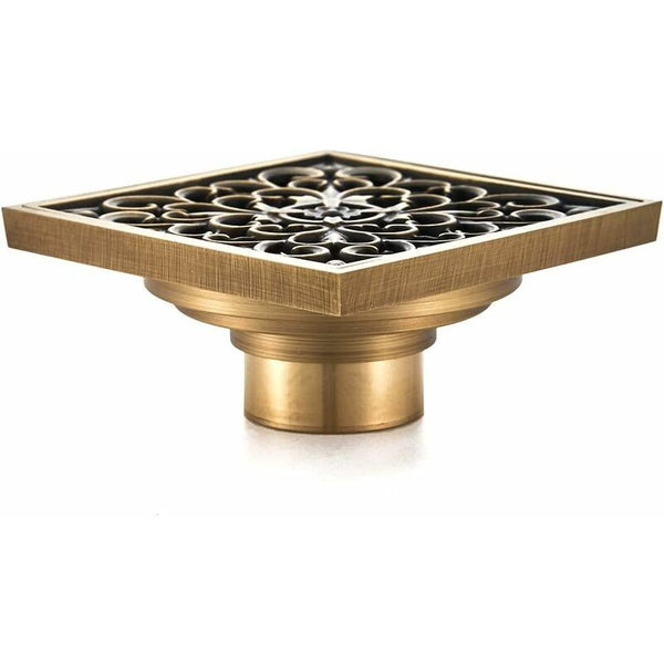 Brass Bathroom Floor Drain Antique Unique Square Shower Flower Carved For Toilet Garden 10Cm Drain Stoppers & Strainers