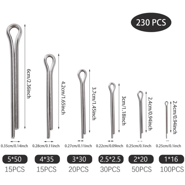 230 Pcs Stainless Steel Cotter Pins Assortment Kit M1 M5 With Storage Box Hand Tool Accessories