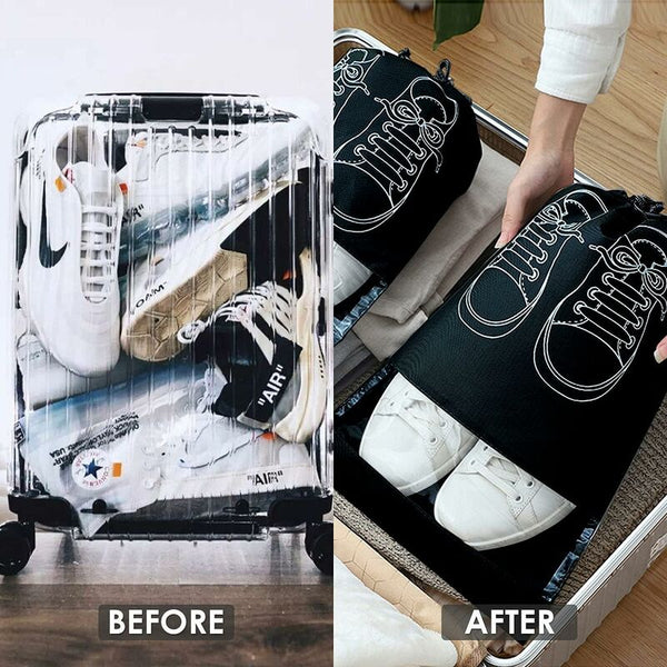 Travel Shoe Bag Waterproof Dustproof Fleece Set With Clear Window And Drawstring (32X44cm) 10 Pcs Black Shoe Bags